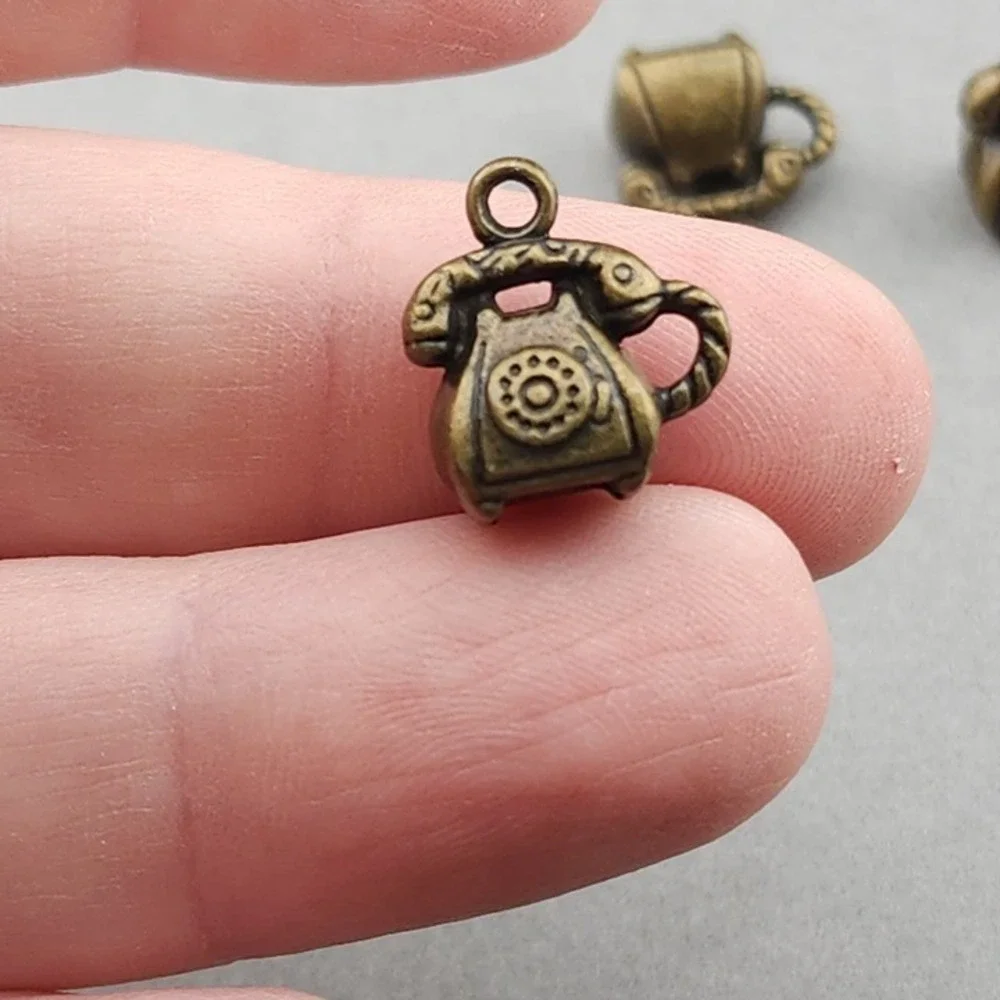 4pcs Rotary‎ Phone Charms Bronze Tone Metal telephone